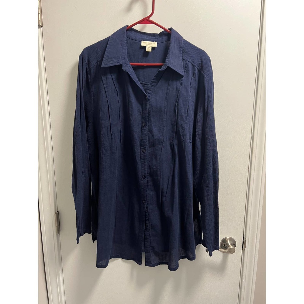 Womsn’s Apple Seed Blue  Blouse Long Sleeve Button Down